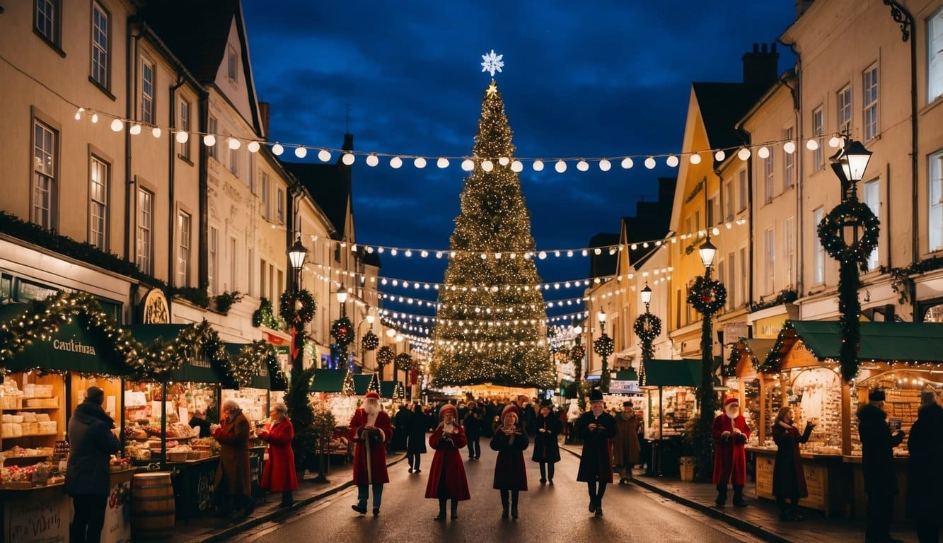 Christmas Markets Virginia 2025: Top 50 Festive Events and Shopping Destinations 5 Main Street adorned with twinkling lights, festive stalls selling handmade crafts and local treats, a towering Christmas tree, and joyful carolers filling the air with holiday cheer