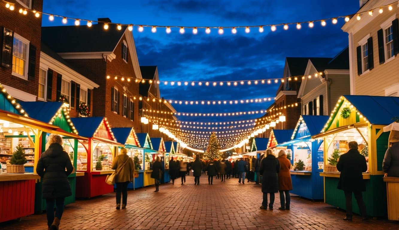 Christmas Markets Virginia 2025: Top 50 Festive Events and Shopping Destinations 7 A festive holiday market with colorful stalls and twinkling lights in a quaint Virginia town square