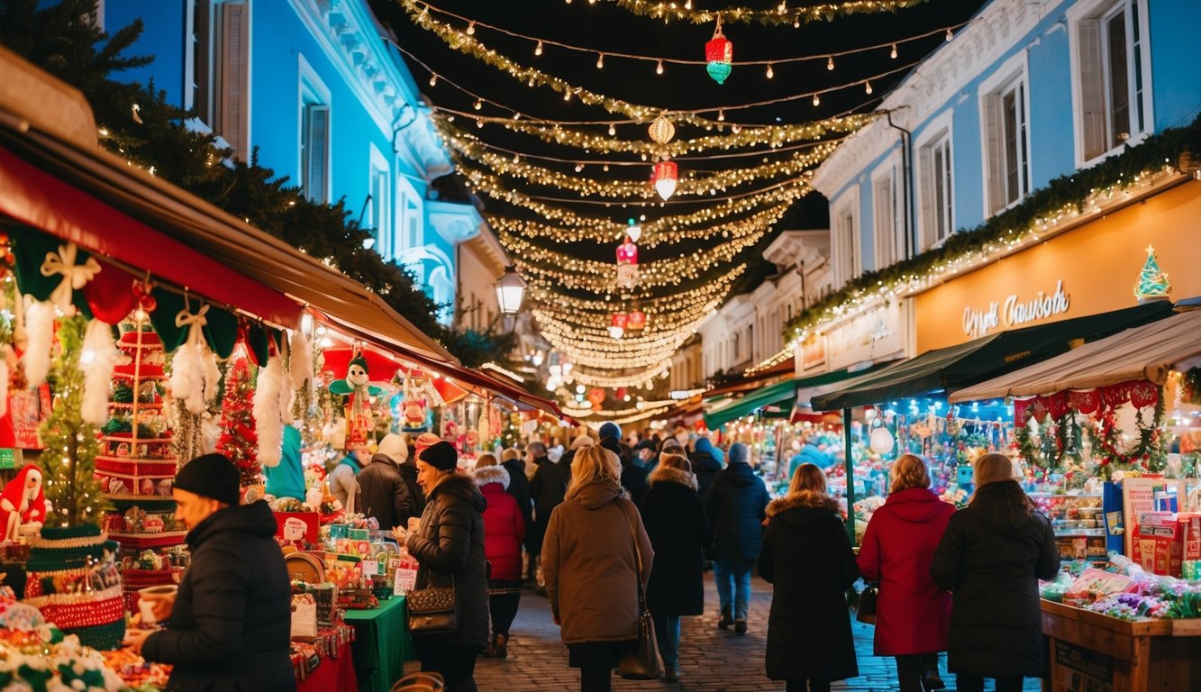 Christmas Markets Washington State 2025: Top 50 Festive Events and Holiday Fairs 9 A bustling marketplace with colorful stalls selling handmade crafts and festive decorations under twinkling lights