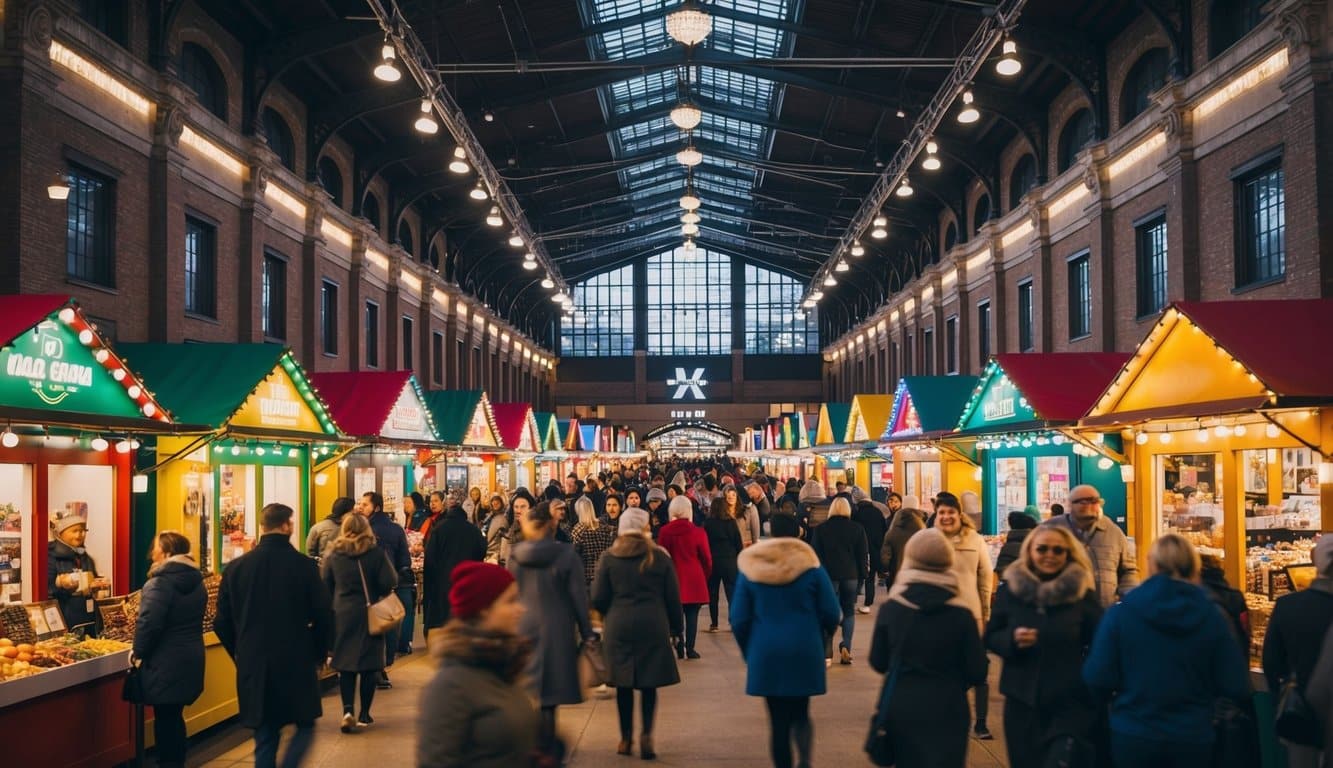Christmas Markets Ohio 2025: 50 Top Holiday Events and Festive Fairs 2 A festive holiday market at the I-X Center in Cleveland, Ohio, with colorful stalls, twinkling lights, and bustling crowds