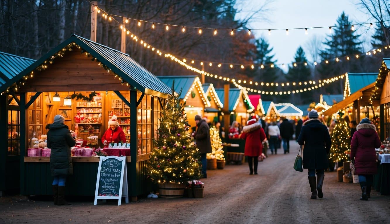 Christmas Markets Minnesota 2025: Top 50 Festive Markets to Visit 3 A cozy Christmas market at Willow Brooke Farm in Minnesota, with twinkling lights, festive decorations, and vendors selling handmade gifts and treats
