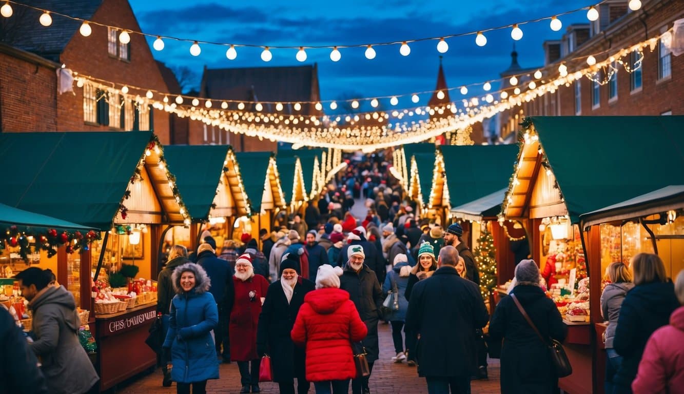 Christmas Markets Virginia 2025: Top 50 Festive Events and Shopping Destinations 5 A bustling Christmas market in Fredericksburg, Virginia, filled with festive stalls, twinkling lights, and joyful shoppers