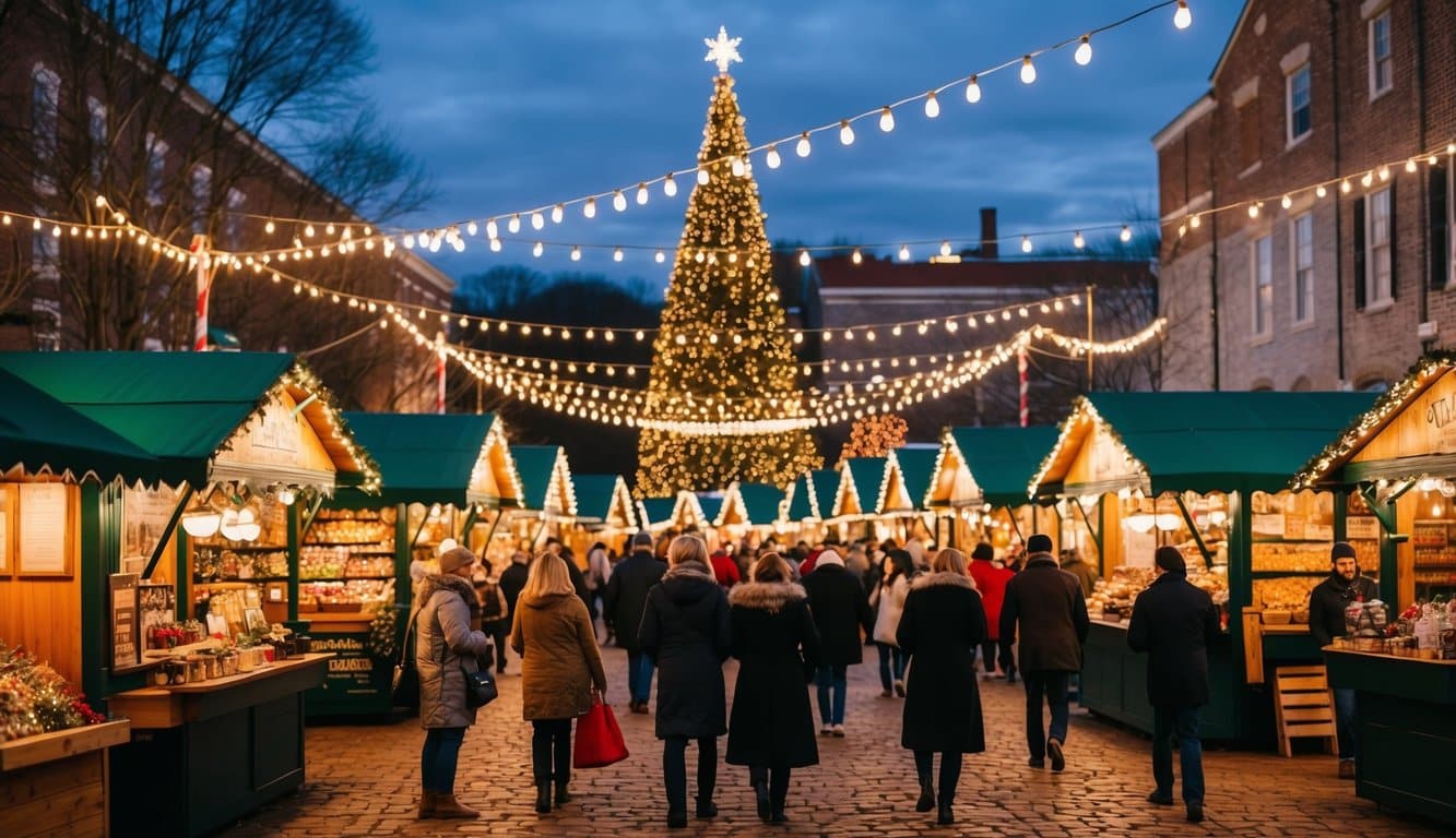 Christmas Markets Virginia 2025: Top 50 Festive Events and Shopping Destinations 7 A festive Christmas market in Winchester, Virginia, bustling with vendors, twinkling lights, and merry visitors in 2025