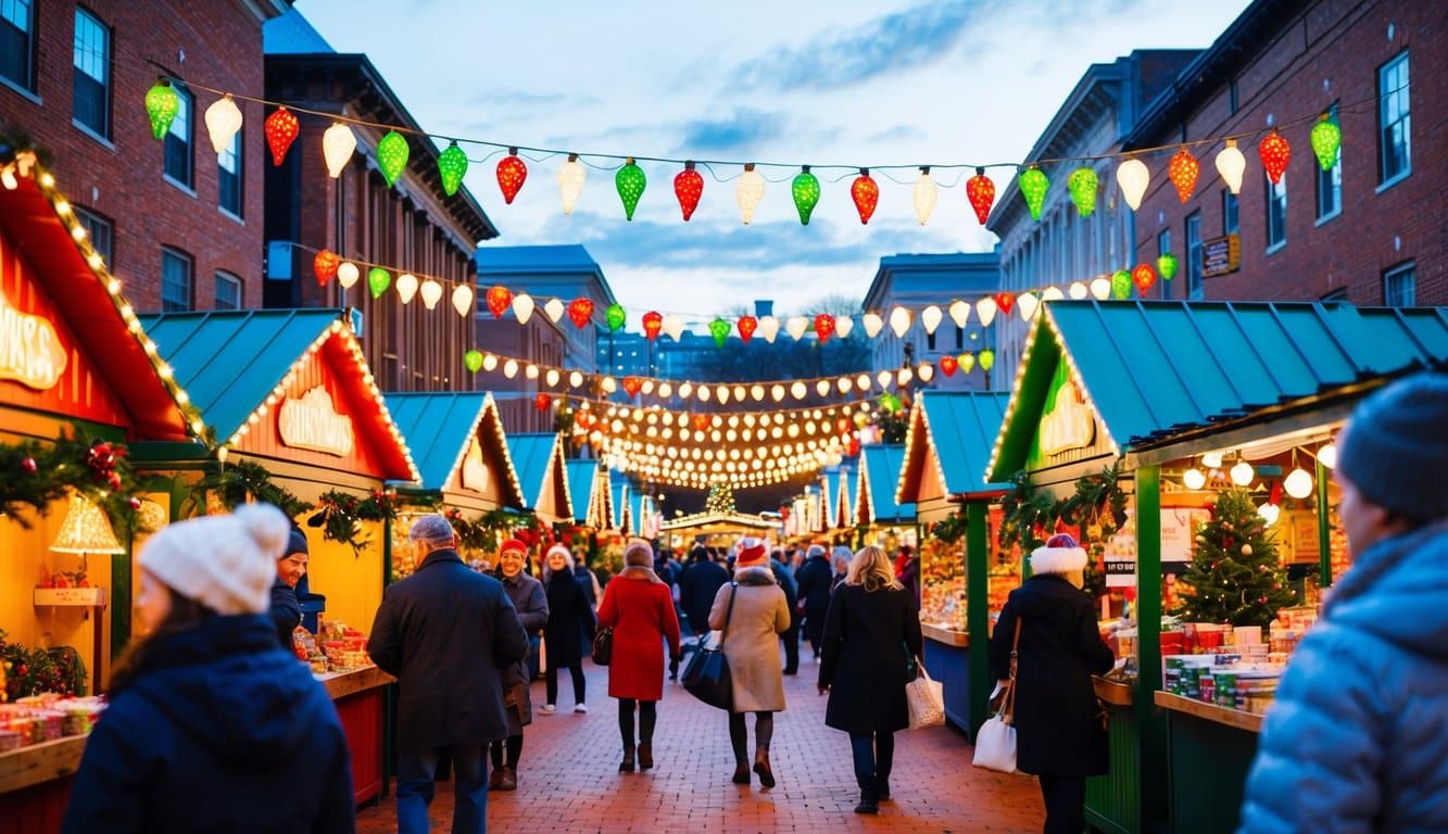 Christmas Markets Virginia 2025: Top 50 Festive Events and Shopping Destinations 8 A bustling Christmas market with colorful stalls, twinkling lights, and festive decorations in Richmond, Virginia