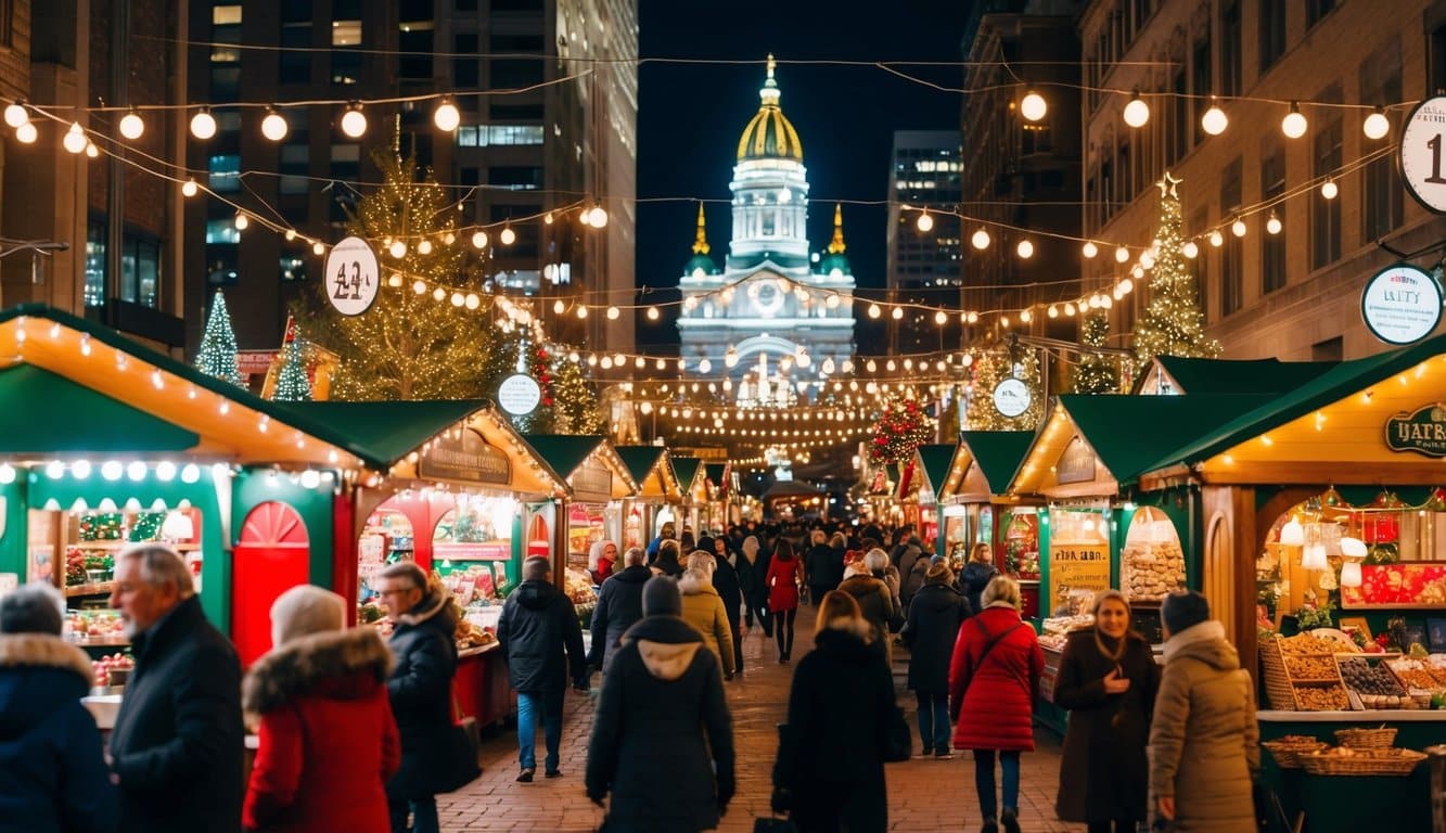 Christmas Markets Minnesota 2025: Top 50 Festive Markets to Visit 10 A bustling Christmas market in Saint Paul, Minnesota, with colorful stalls, twinkling lights, and festive decorations in 2025