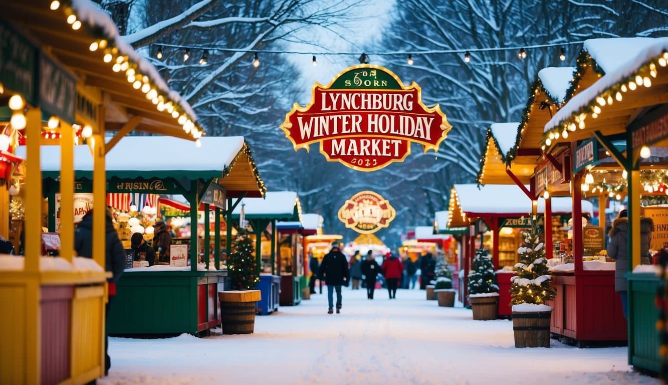 Christmas Markets Virginia 2025: Top 50 Festive Events and Shopping Destinations 10 A snowy winter scene with colorful market stalls, twinkling lights, and festive decorations at the Lynchburg Winter Holiday Market in Virginia 2025
