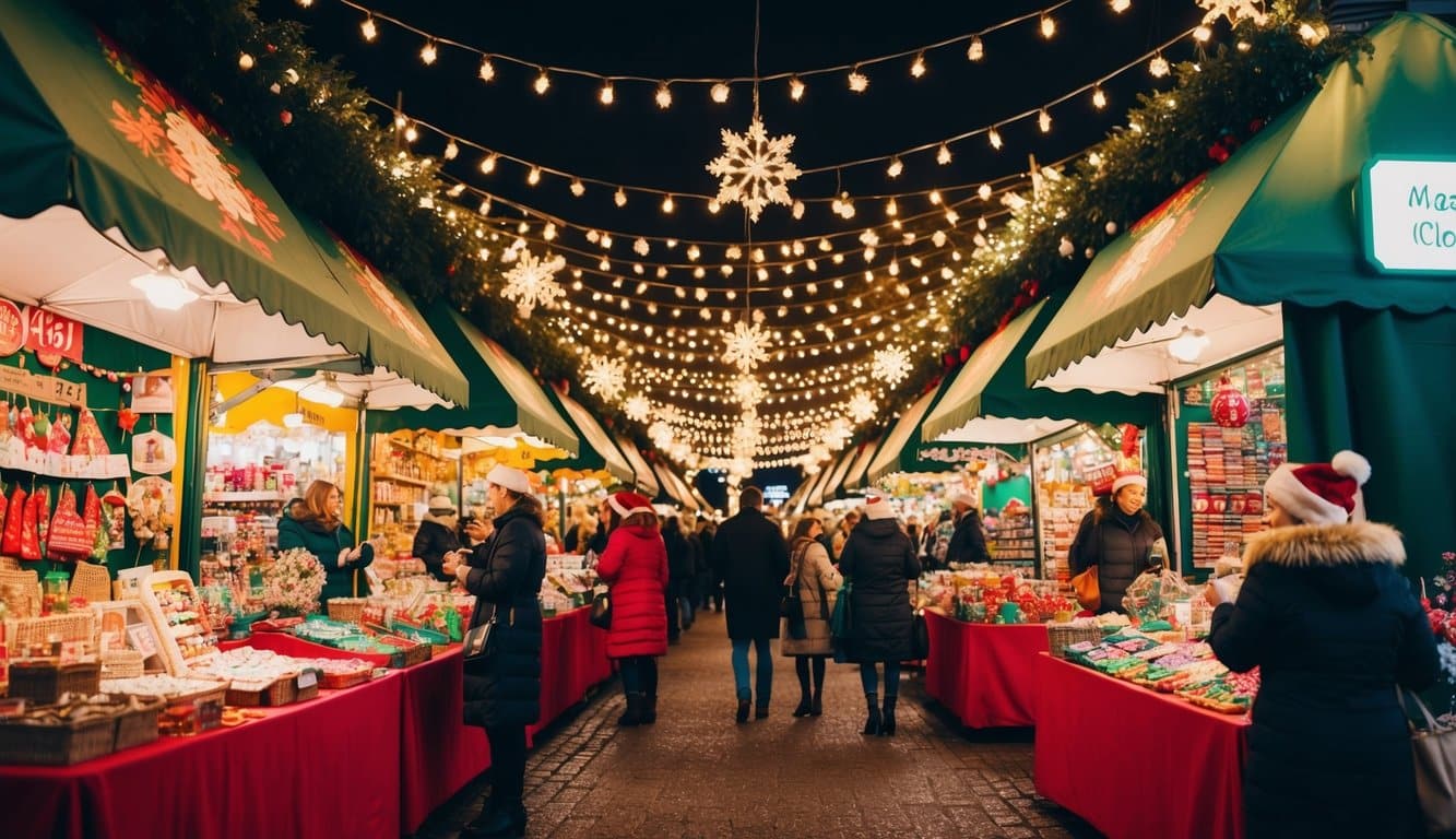 Christmas Markets Washington State 2025: Top 50 Festive Events and Holiday Fairs 8 Vibrant market stalls display handmade crafts under twinkling lights, surrounded by festive decorations and the joyful chatter of holiday shoppers
