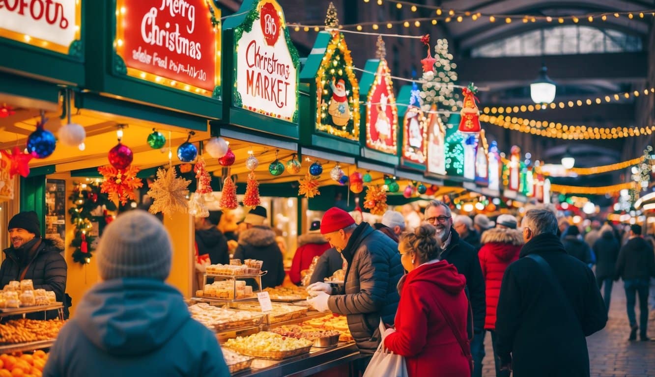 Christmas Markets Ohio 2025: 50 Top Holiday Events and Festive Fairs 9 Colorful food vendor stalls line the bustling Christmas market in Ohio, adorned with festive decorations and offering a variety of holiday treats