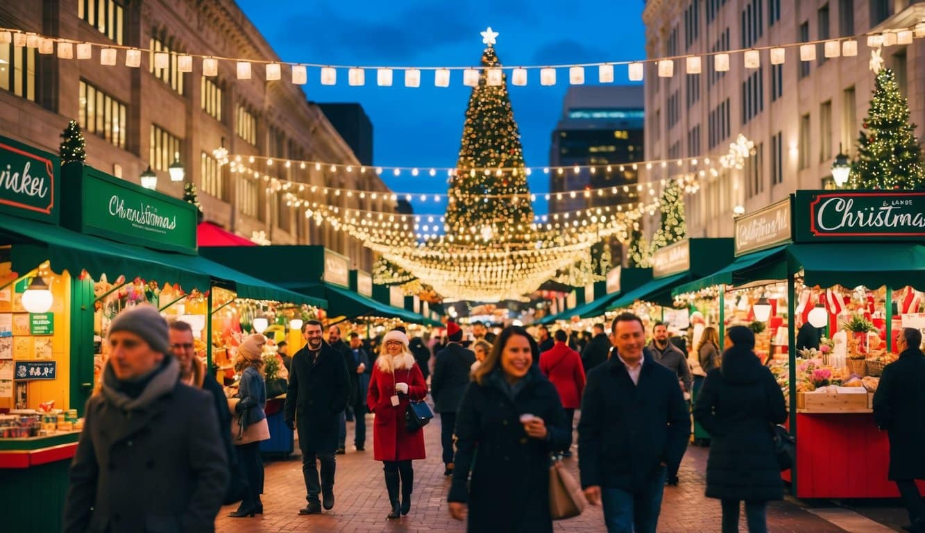 Christmas Markets Southern California 2025: Top 50 Festive Holiday Events and Locations 9 A bustling Christmas market in downtown LA, with colorful stalls, twinkling lights, and festive decorations