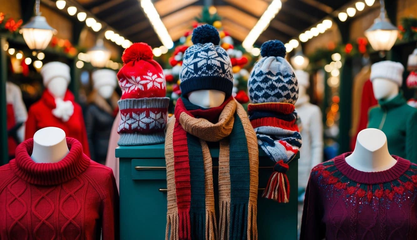 Christmas Markets Washington State 2025: Top 50 Festive Events and Holiday Fairs 5 Festive holiday sweaters, scarves, and hats on display at Silverton Market Christmas Markets, Washington State 2025