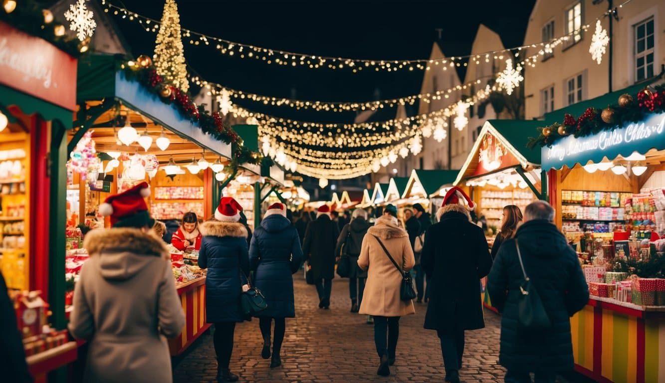Christmas Markets Ohio 2025: 50 Top Holiday Events and Festive Fairs 4 A bustling Christmas market with colorful stalls, twinkling lights, and festive decorations. People browse and shop for gifts and treats amidst the holiday cheer