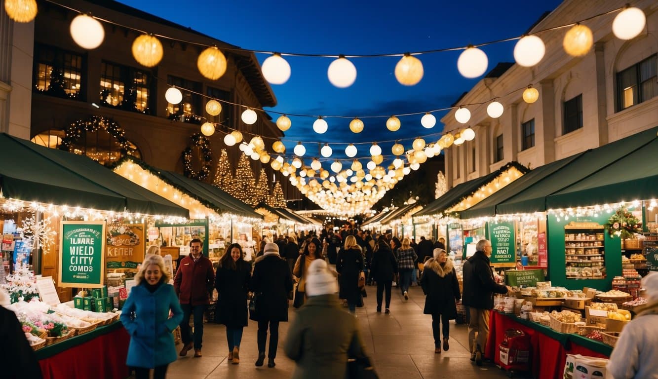 Christmas Markets Southern California 2025: Top 50 Festive Holiday Events and Locations 6 A bustling holiday market with twinkling lights, festive decorations, and an array of vendor stalls selling seasonal goods in Southern California's Westfield Century City