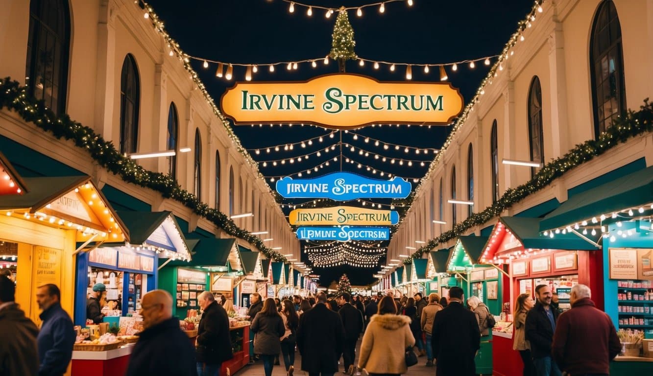 Christmas Markets Southern California 2025: Top 50 Festive Holiday Events and Locations 7 A festive holiday market with colorful stalls, twinkling lights, and bustling crowds at the Irvine Spectrum in Southern California