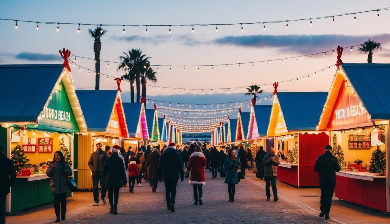 Christmas Markets Southern California 2025: Top 50 Festive Holiday Events and Locations 8 A festive Christmas market at Redondo Beach with colorful stalls, twinkling lights, and cheerful holiday music in Southern California 2025