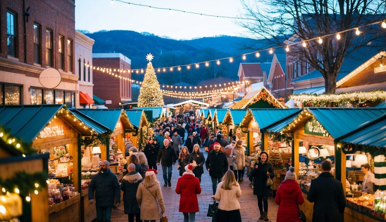 Christmas Markets Tennessee 2025: Top 50 Festive Events and Holiday Fairs 4 A festive Christmas market in Knoxville, Tennessee, bustling with vendors, twinkling lights, and joyful shoppers in 2025