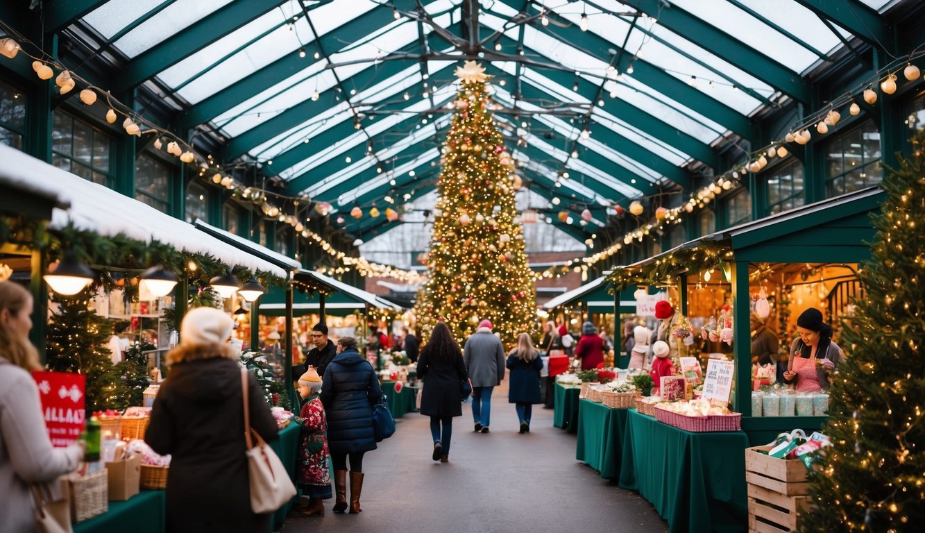 Christmas Markets Tennessee 2025: Top 50 Festive Events and Holiday Fairs 6 A festive holiday market in Stanley's Greenhouse, Tennessee, with twinkling lights, decorated trees, and vendors selling handmade gifts and seasonal treats