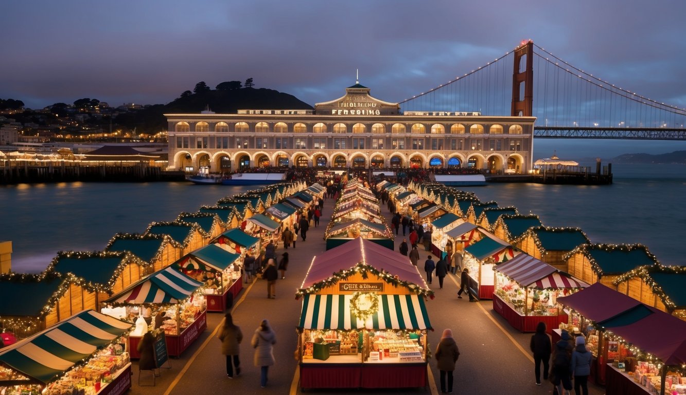 Christmas Markets Northern California 2025: Top Festive Display Events and Locations 10 The San Francisco Ferry Building is filled with festive holiday market stalls, adorned with twinkling lights and colorful decorations, creating a joyful atmosphere for the Christmas Markets in Northern California 2025