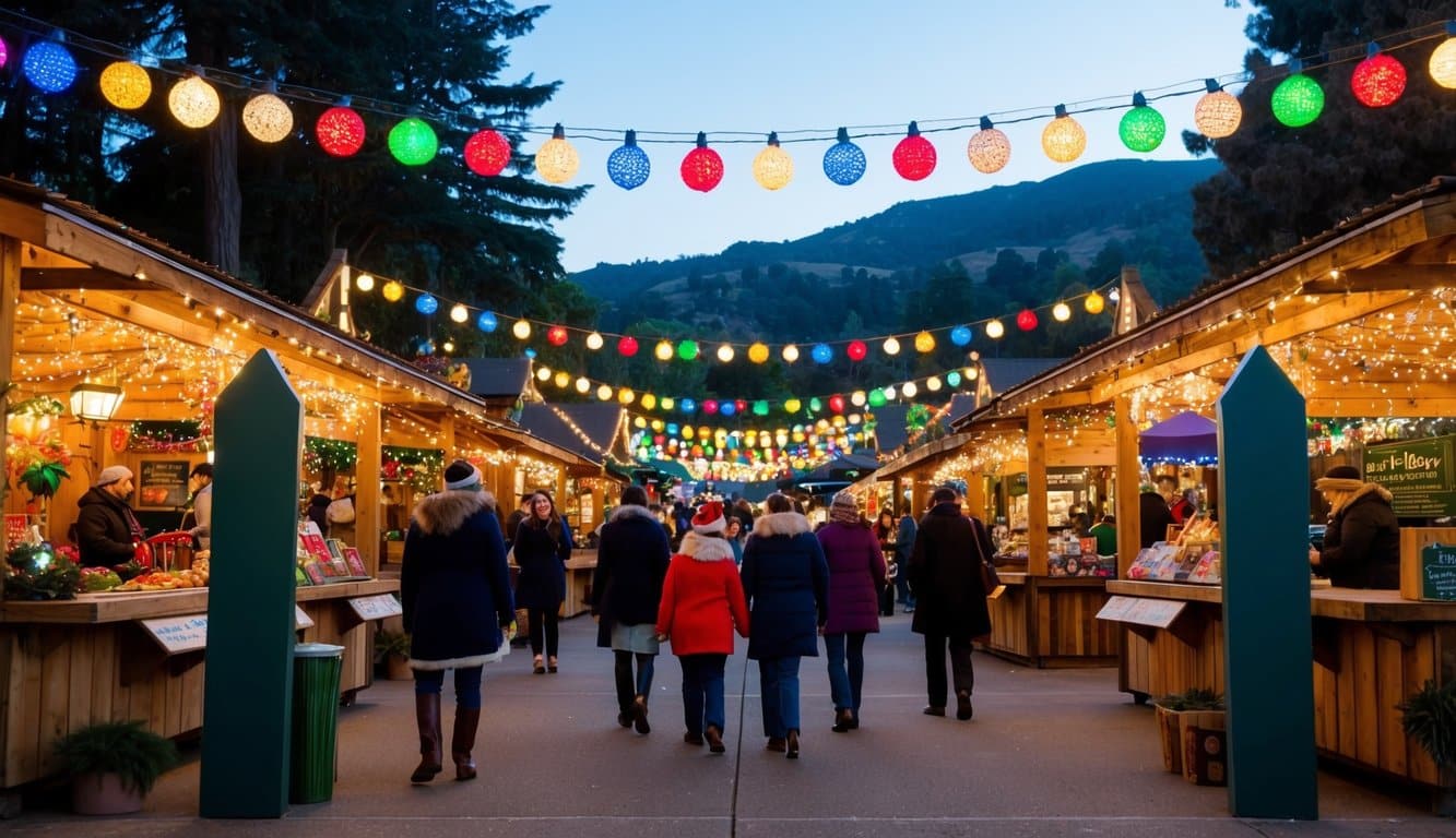 Christmas Markets Northern California 2025: Top Festive Display Events and Locations 2 A festive holiday market at Oakland Zoo with colorful lights and cheerful decorations, set against the backdrop of Northern California's natural beauty