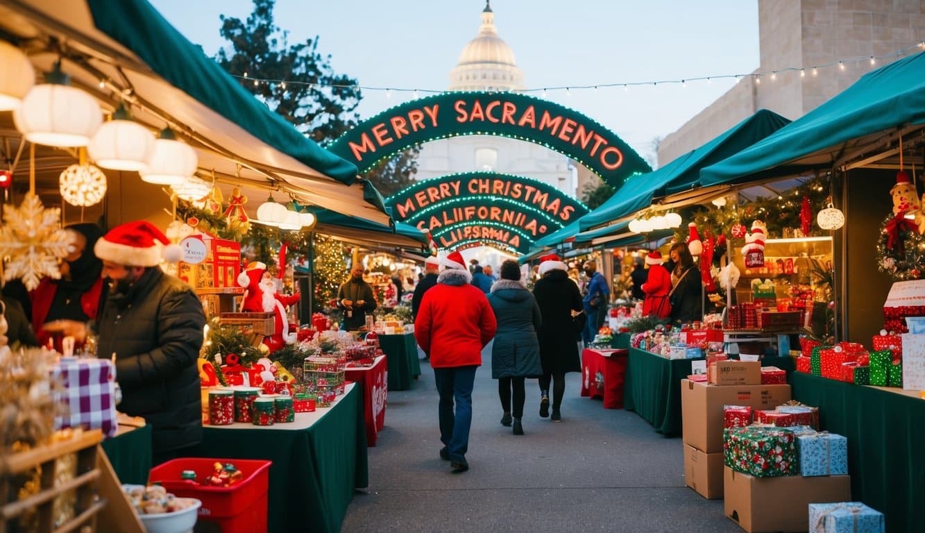 Christmas Markets Northern California 2025: Top Festive Display Events and Locations 3 A festive holiday market in Sacramento, California, with vendors selling Christmas goods and decorations in 2025