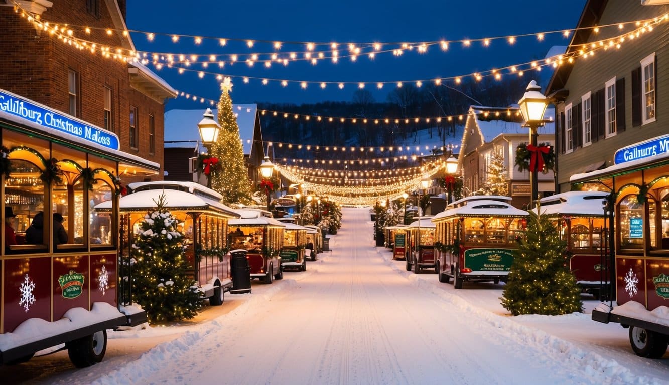 Christmas Markets Tennessee 2025: Top 50 Festive Events and Holiday Fairs 4 Snow-covered streets lined with festive Christmas markets, trolleys adorned with twinkling lights, and the enchanting glow of Gatlinburg's Winter Magic illuminating the Tennessee night in 2025