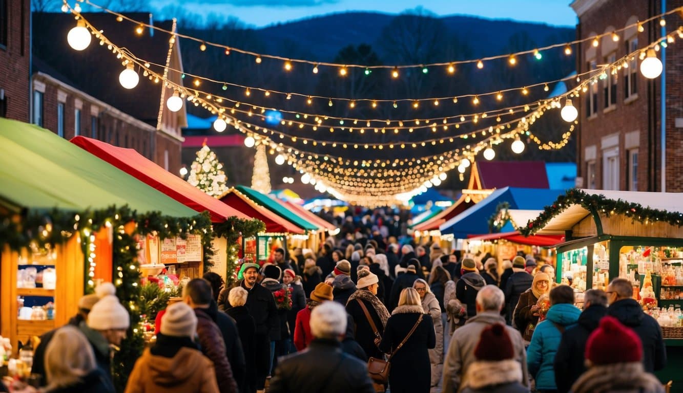 Christmas Markets Tennessee 2025: Top 50 Festive Events and Holiday Fairs 10 A festive Christmas market in Greeneville, Tennessee, with colorful stalls, twinkling lights, and a bustling crowd