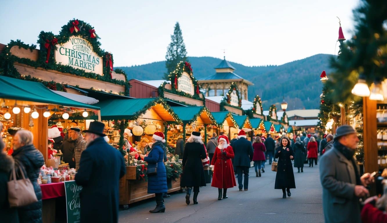 Christmas Markets Northern California 2025: Top Festive Display Events and Locations 4 A bustling Victorian Christmas market in Grass Valley, Northern California, with vendors selling festive wares and visitors enjoying holiday cheer