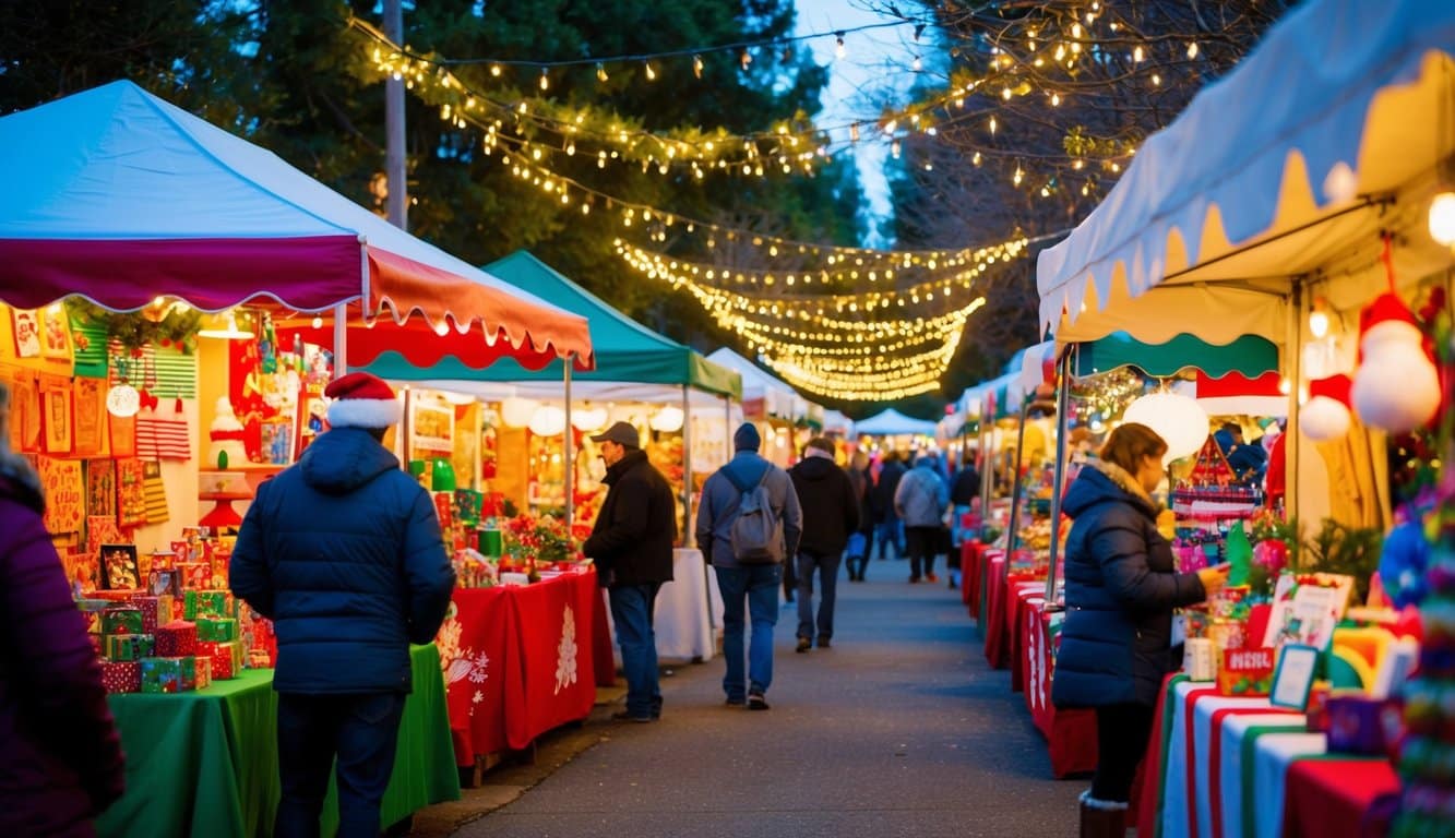 Christmas Markets Northern California 2025: Top Festive Display Events and Locations 5 A festive holiday art market in Roseville, Northern California, filled with colorful stalls and twinkling lights, showcasing unique handmade Christmas gifts