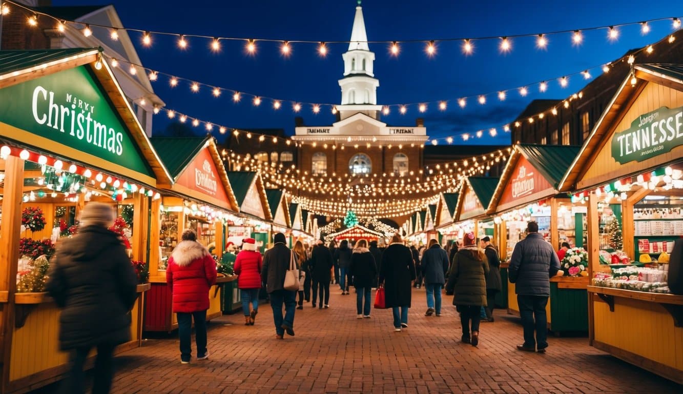 Christmas Markets Tennessee 2025: Top 50 Festive Events and Holiday Fairs 4 A bustling Christmas market in Jackson, Tennessee, 2025, with colorful stalls, twinkling lights, and a festive atmosphere