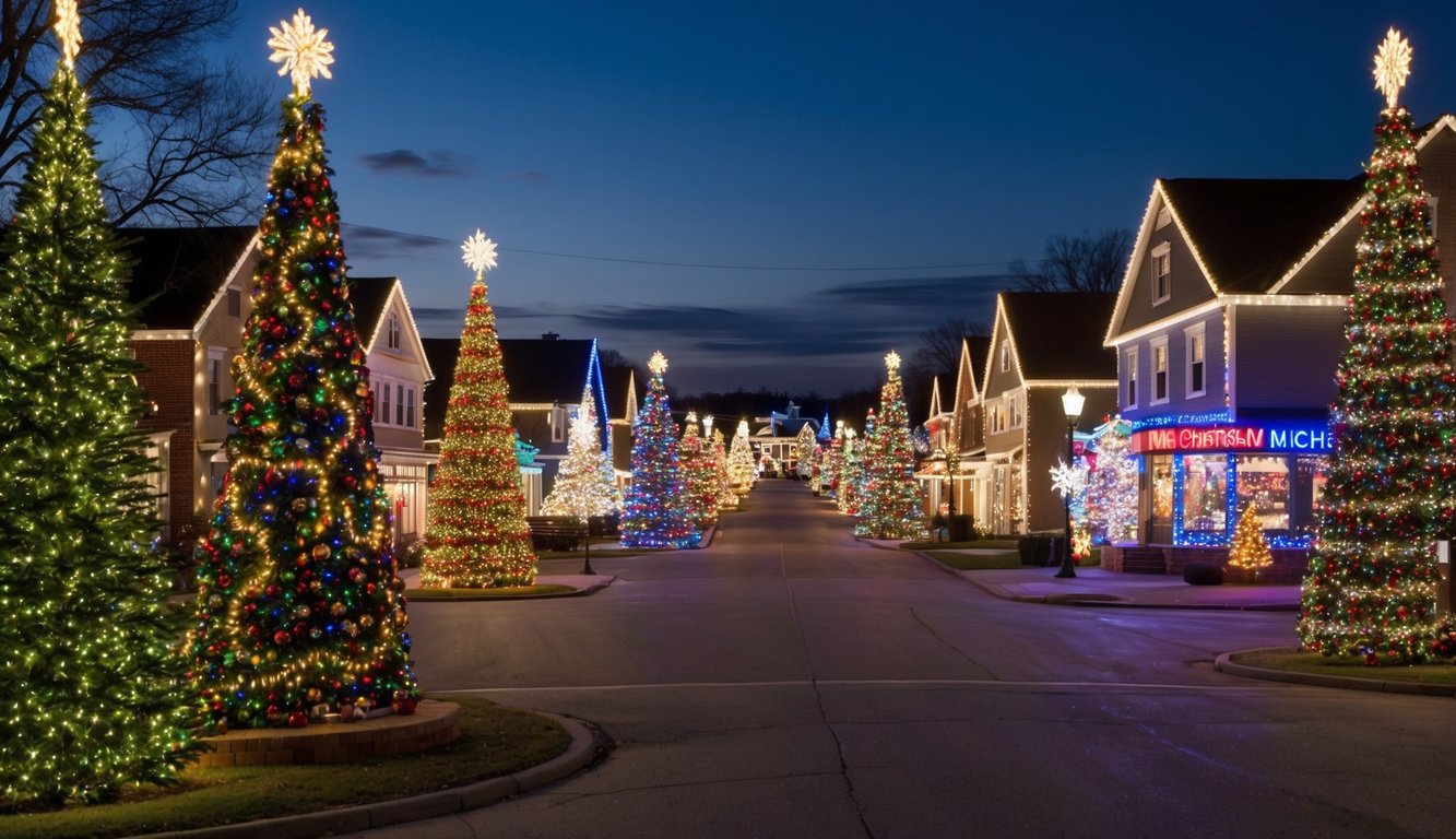 Best Christmas Light Shows Michigan 2025: Top Dazzling Displays to Experience 2 A grand display of colorful Christmas lights adorning trees, homes, and storefronts, illuminating the streets of Michigan with festive cheer in 2025
