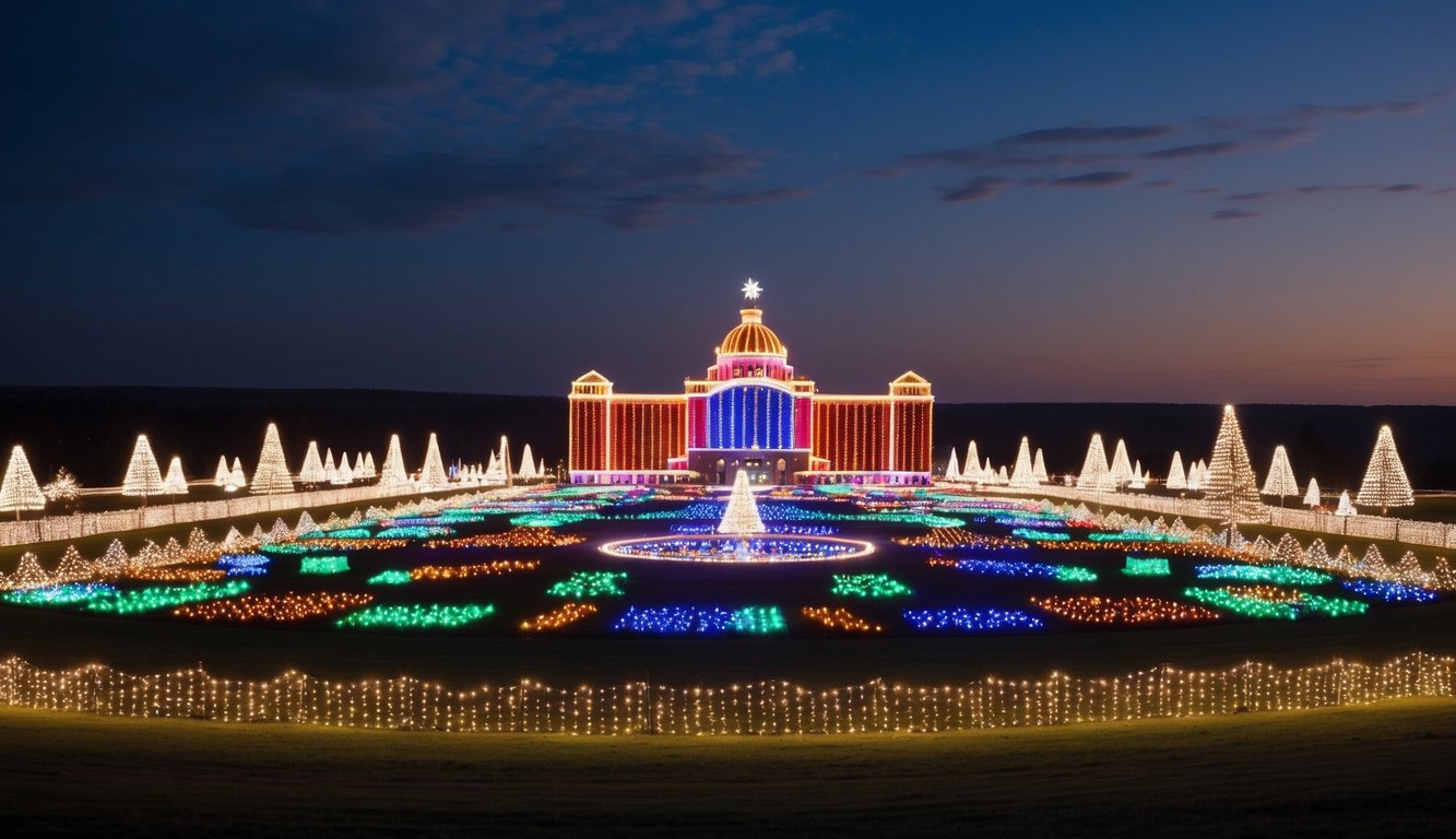 Best Christmas Light Shows Missouri 2025: Top 20 Dazzling Holiday Displays 2 A grand display of colorful Christmas lights illuminating a sprawling Missouri landscape, with synchronized music and dazzling light patterns