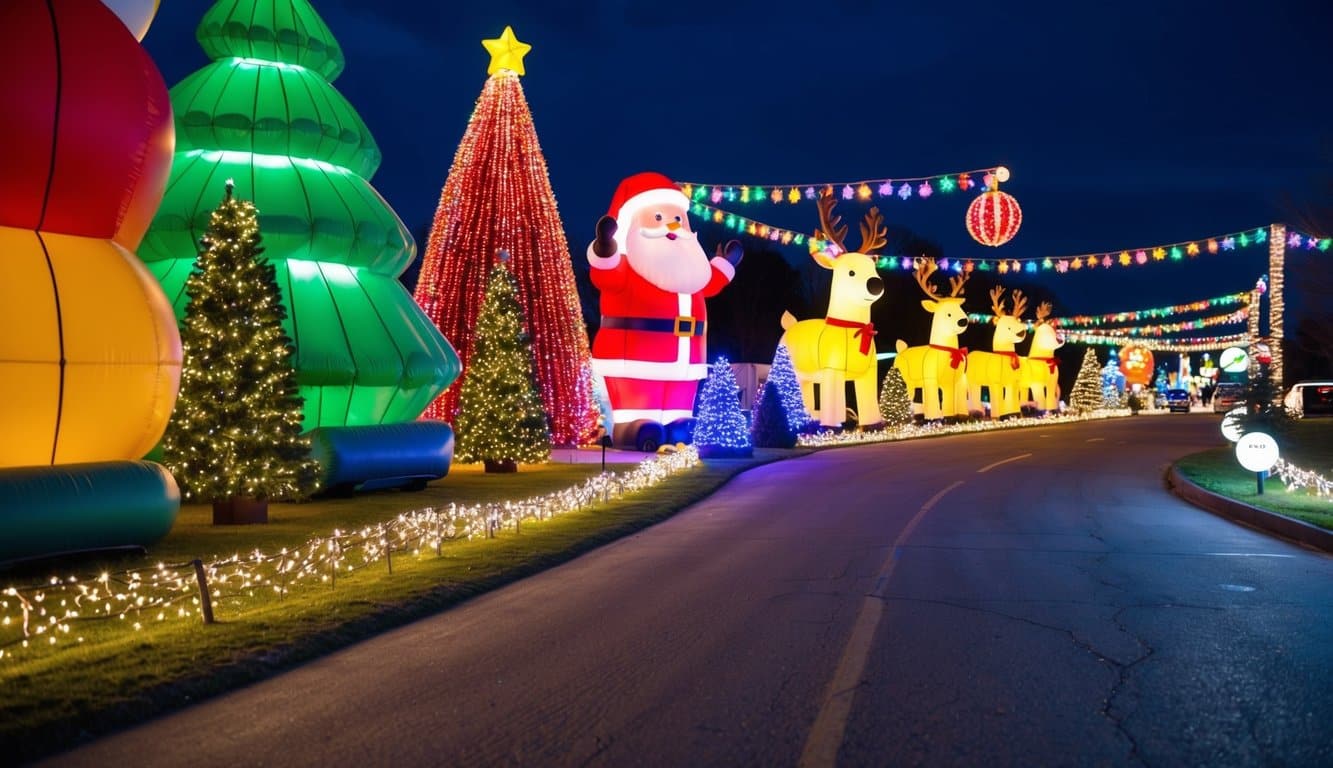 Best Christmas Light Displays Mississippi 2025: Must-See Locations 5 A festive drive-thru with colorful lights, giant inflatables, and sparkling decorations. Twinkling trees line the path, while a glowing Santa and his reindeer stand tall