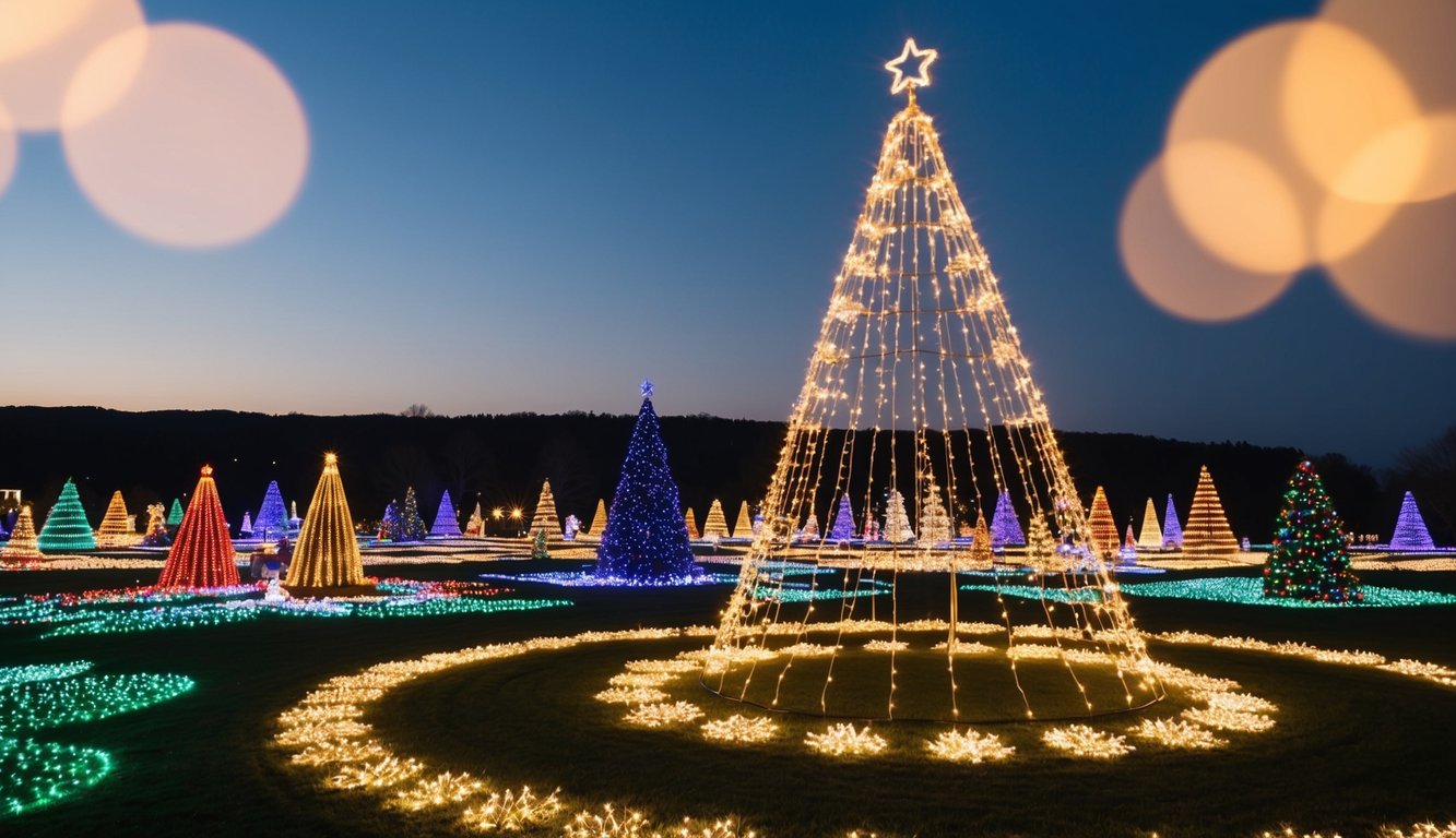 Best Christmas Light Shows Missouri 2025: Top 20 Dazzling Holiday Displays 4 A grand display of colorful Christmas lights illuminating a sprawling outdoor landscape, with intricate designs and synchronized patterns, creating a mesmerizing light show