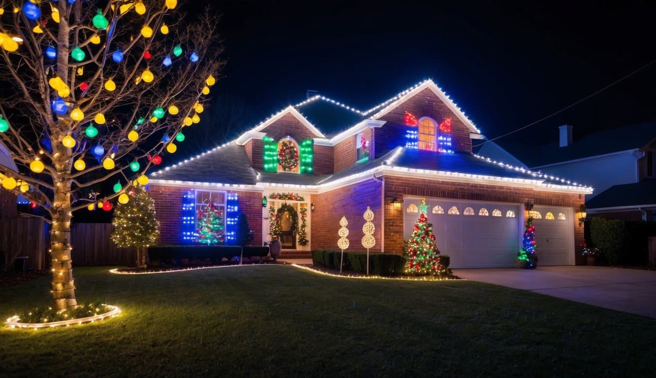 Best Christmas Light Shows New Mexico 2025: Top 7 Festive Displays Across the State 3 A festive display of colorful lights adorning the Turner family home, illuminating the yard and rooftop in a dazzling Christmas light show