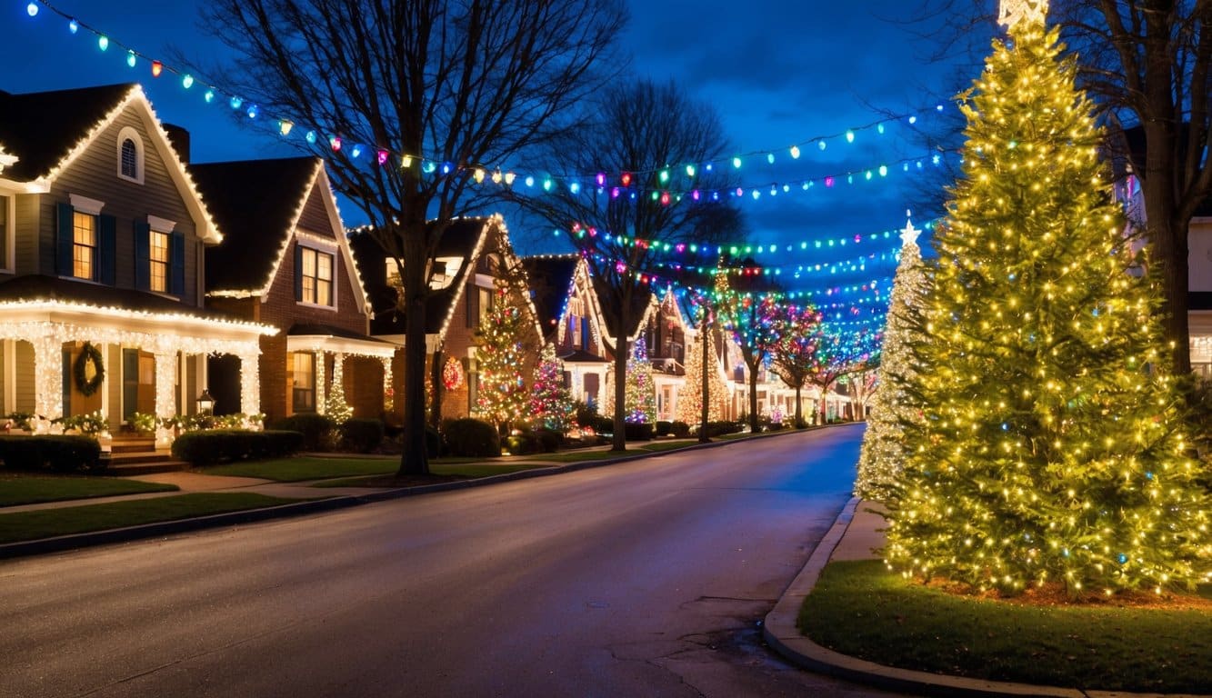 Best Christmas Light Shows Missouri 2025: Top 20 Dazzling Holiday Displays 10 A festive display of twinkling lights adorning homes and trees, illuminating the streets with colorful brilliance