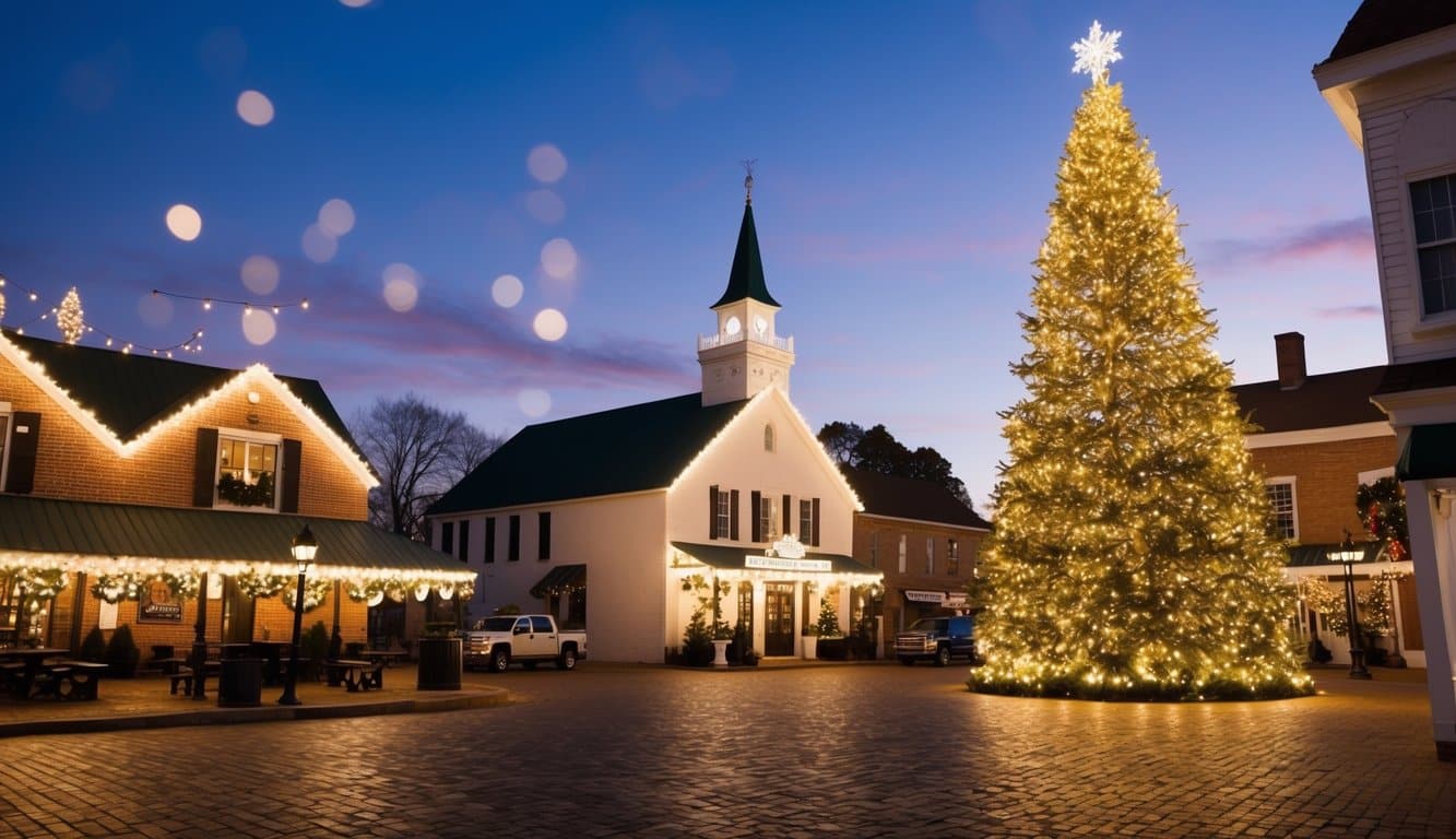Best Christmas Light Displays Mississippi 2025: Must-See Locations 2 A charming small town square adorned with twinkling lights, festive decorations, and a towering Christmas tree, drawing visitors to Canton, Mississippi in 2025