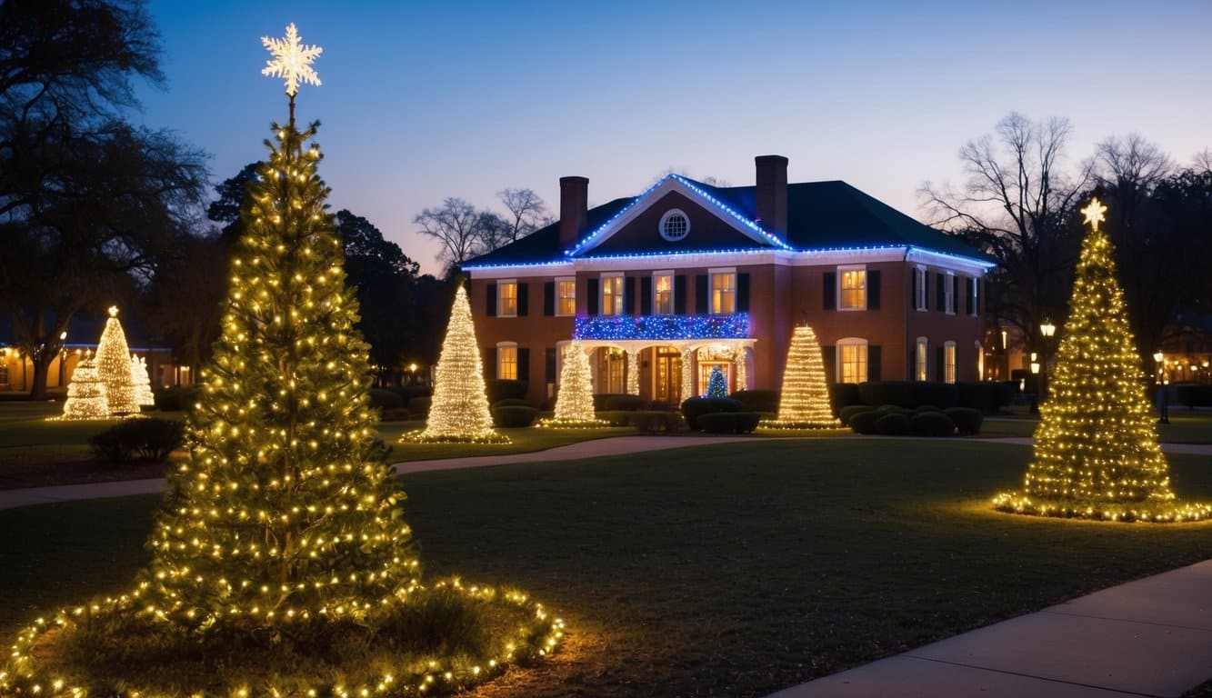 Best Christmas Light Displays Mississippi 2025: Must-See Locations 3 Vibrant Christmas lights adorn trees, bushes, and buildings at Jones Park in Mississippi, creating a festive and magical holiday display in 2025
