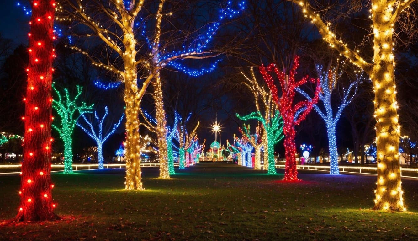 Best Christmas Light Shows Michigan 2025: Top Dazzling Displays to Experience 3 Colorful lights adorn trees, creating a festive glow. A dazzling display of holiday decorations illuminates the park, spreading cheer to all who visit