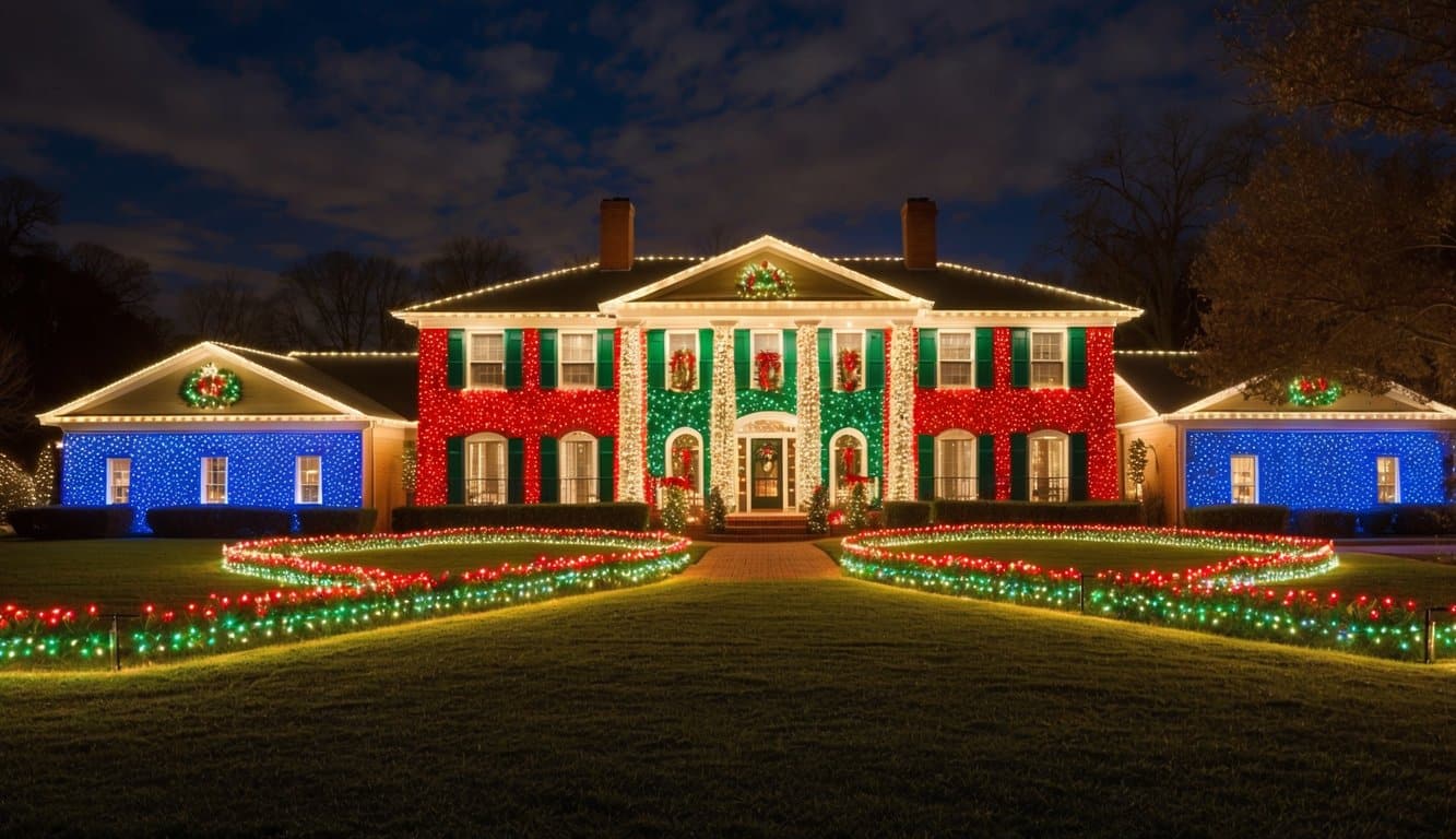 Best Christmas Light Displays Mississippi 2025: Must-See Locations 4 A grand display of colorful Christmas lights illuminating the Richardson home, creating a festive and enchanting scene in Mississippi