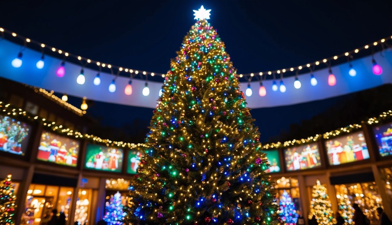 Best Christmas Light Shows Missouri 2025: Top 20 Dazzling Holiday Displays 4 A towering tree adorned with colorful twinkling lights, surrounded by a festive display of illuminated holiday scenes