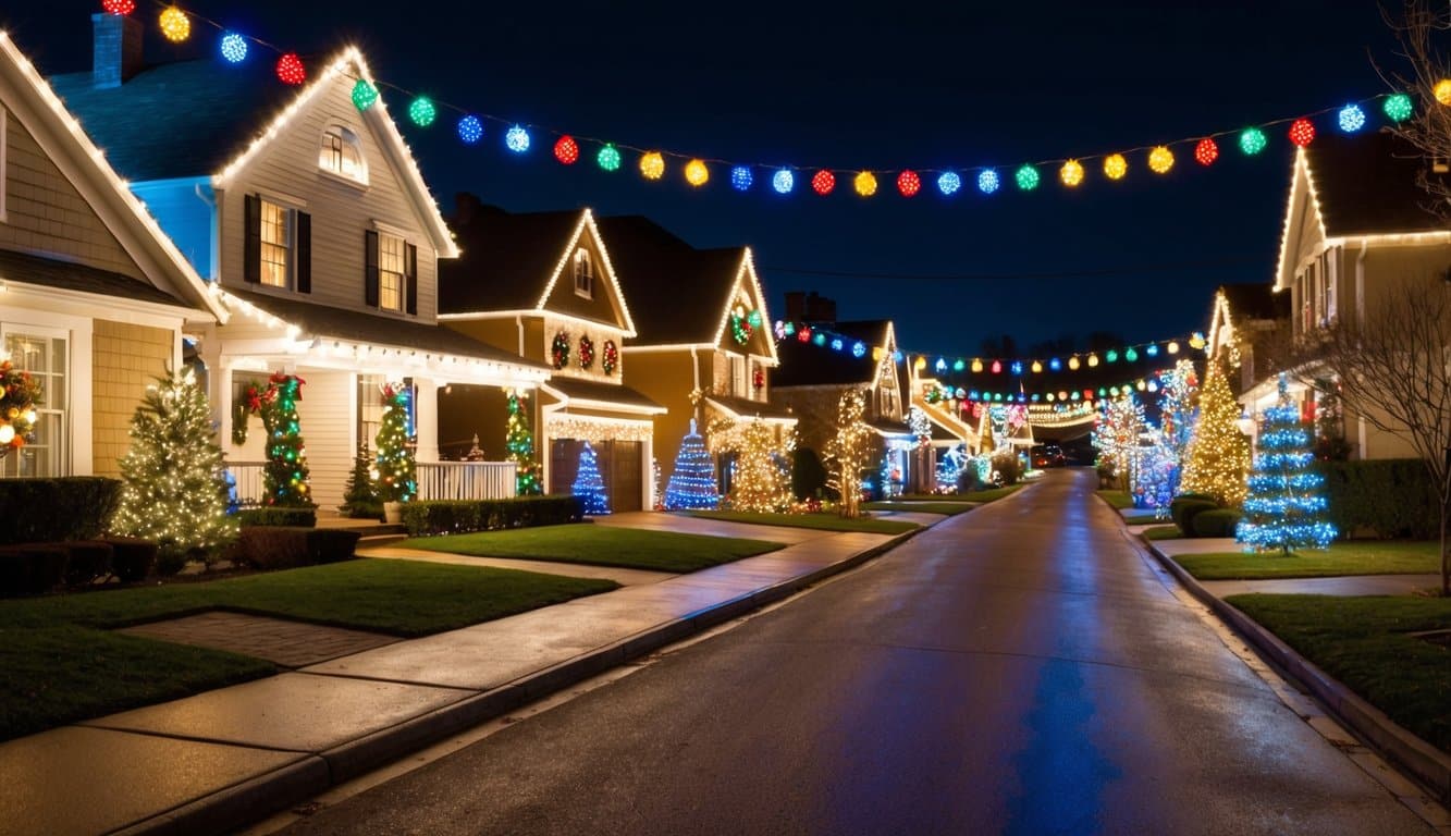 Best Christmas Light Shows Missouri 2025: Top 20 Dazzling Holiday Displays 5 A charming suburban street aglow with colorful Christmas lights and festive decorations, creating a magical holiday display
