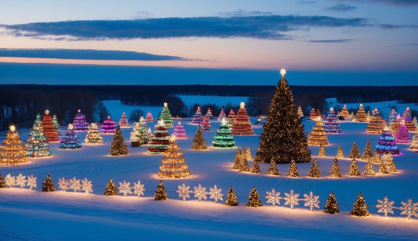 Best Christmas Light Shows Michigan 2025: Top Dazzling Displays to Experience 5 A sprawling display of colorful Christmas lights illuminates a snowy Michigan landscape, with intricate designs and twinkling patterns