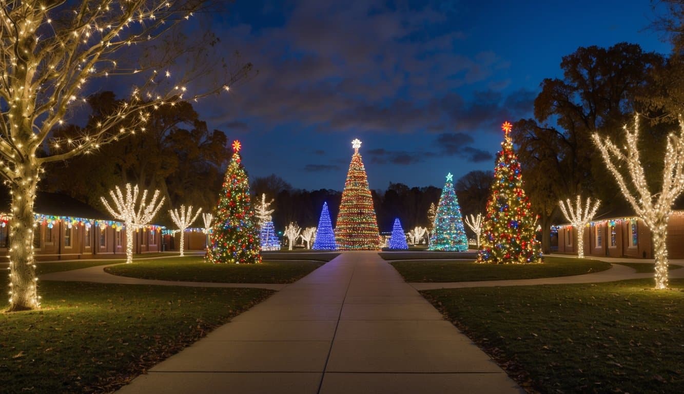 Best Christmas Light Shows Missouri 2025: Top 20 Dazzling Holiday Displays 7 A festive display of colorful lights adorns the trees, walkways, and buildings throughout Fort Zumwalt Park, creating a magical Christmas wonderland in Missouri