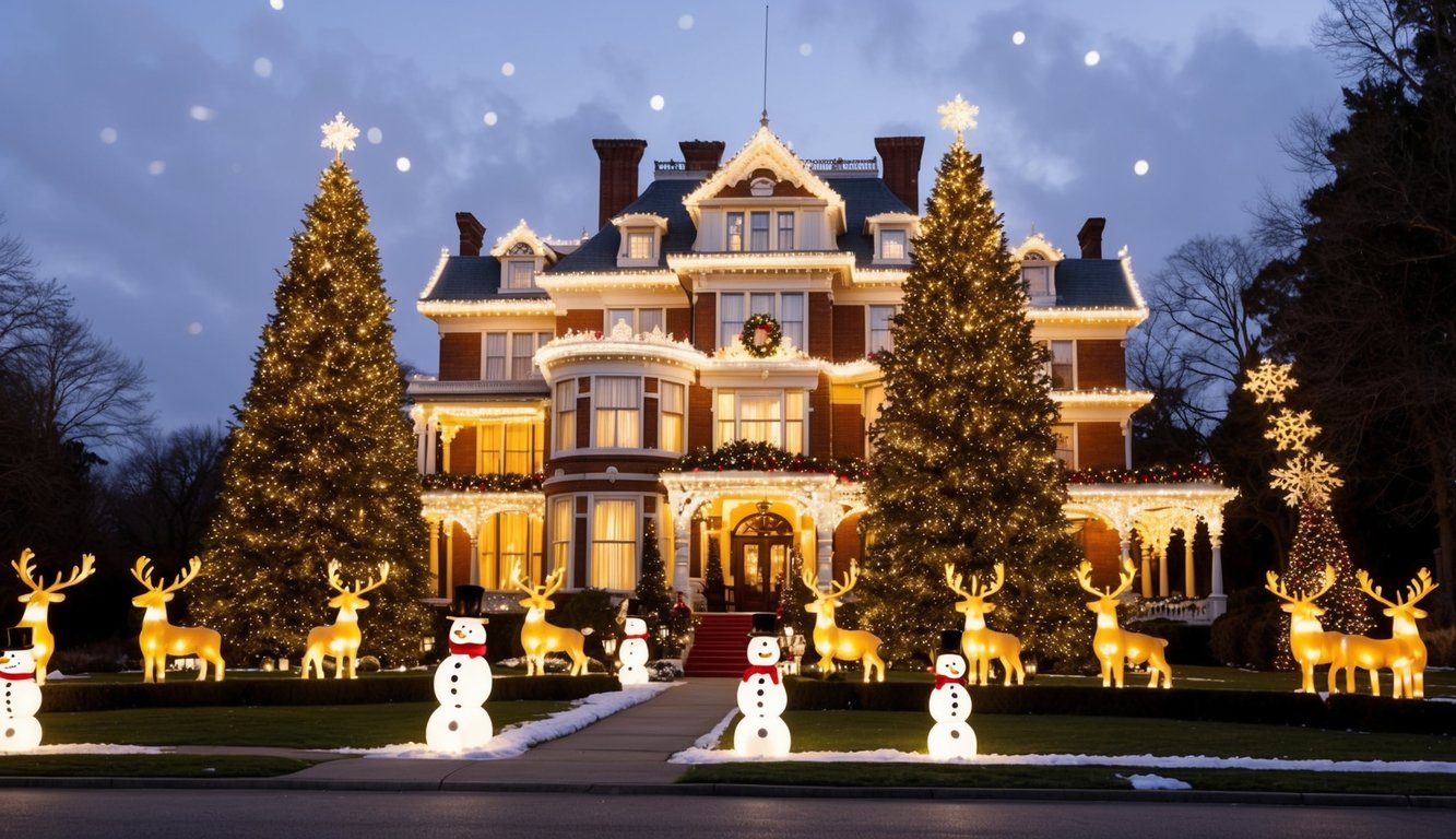 Best Christmas Light Shows New Hampshire 2025: Dazzling Displays for the Holiday Season 6 A grand Victorian mansion adorned with twinkling lights, towering Christmas trees, and a festive outdoor display of illuminated reindeer and snowmen