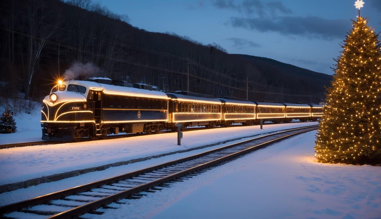 Best Christmas Light Shows New Hampshire 2025: Dazzling Displays for the Holiday Season 4 The Conway Scenic Railroad glows with festive lights, illuminating the snowy landscape and vintage train cars, creating a magical Christmas scene in New Hampshire