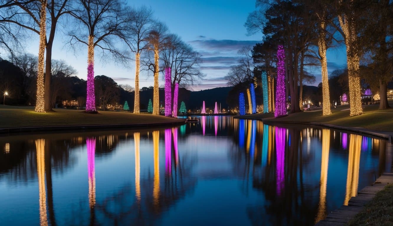 Best Christmas Light Shows Nebraska 2025: Dazzling Displays to See 6 Colorful lights dance around the trees and reflect off the calm waters of Lake Cunningham, creating a mesmerizing display of holiday magic