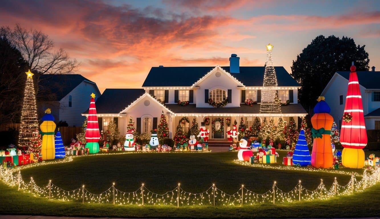 Best Christmas Light Shows Nebraska 2025: Dazzling Displays to See 7 A sprawling front yard adorned with twinkling lights, towering inflatables, and festive decorations, creating a mesmerizing Christmas display for the Bortol family